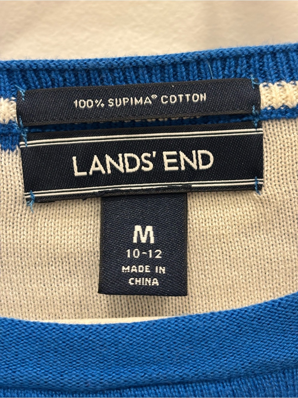 Lands' End 100% Supima Cotton Royal Blue Polka Dot Lamb Sweater - Picture 3 of 5